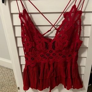 XS red lace Free People top! Worn maybe twice.